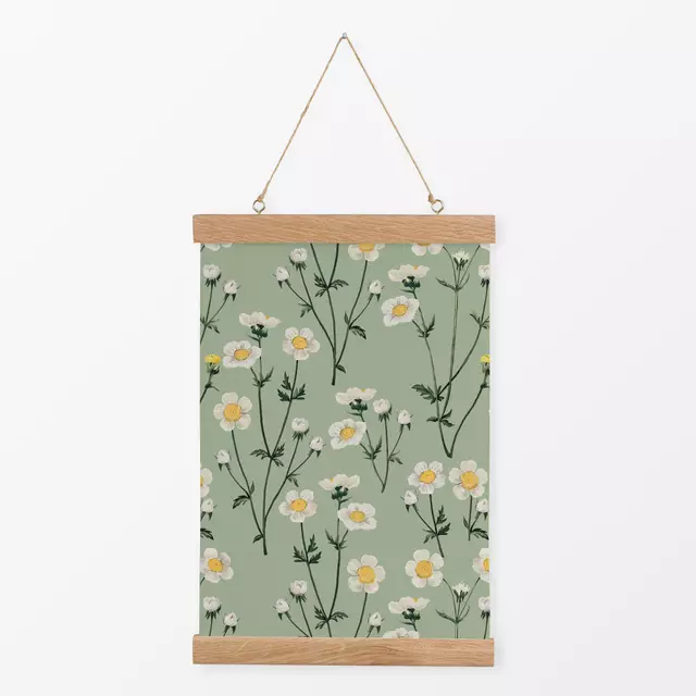 Textilposter Wild Flowers White Green