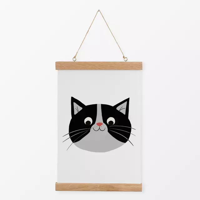 Textilposter Freundliche Katze Schwarz Weiß
