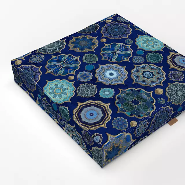 Bodenkissen Moroccan Tiles Blue Gold