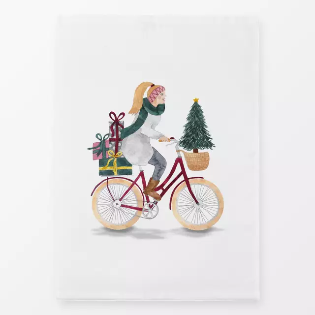 Geschirrtuch Cycling Christmas Lady