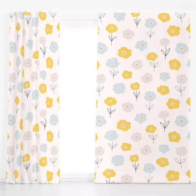 Dekovorhang Funky Flowers blue yellow