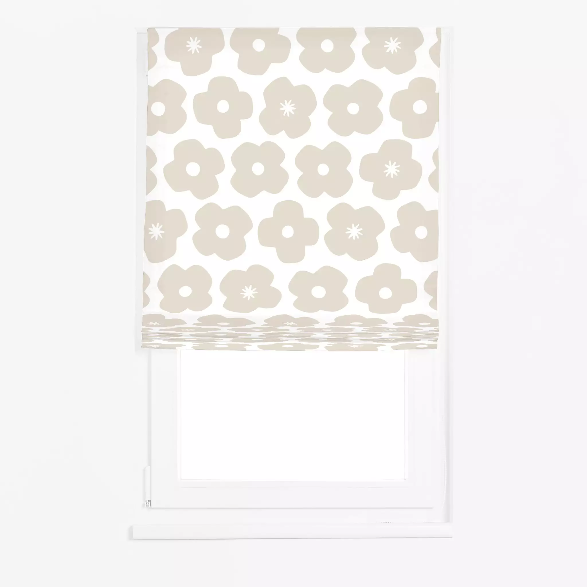 Raffrollo Mohn Blumen beige auf weiß Mohn Blumen beige auf weiß