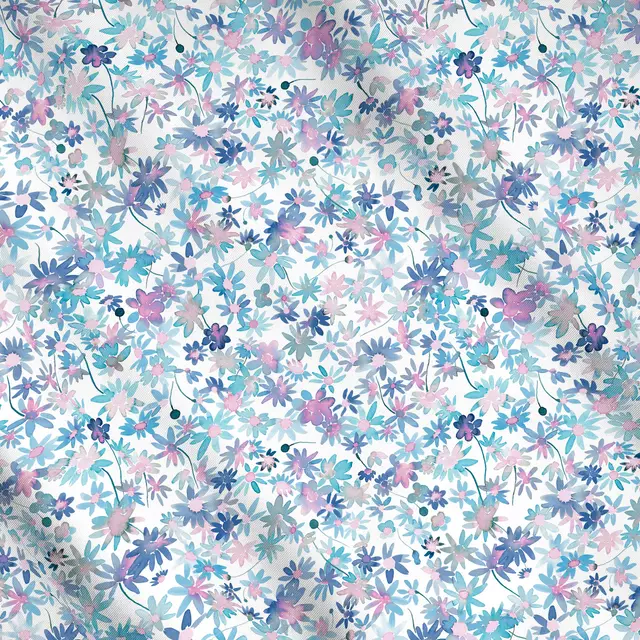 Meterware Floral Daisies Lilac Soft Blue