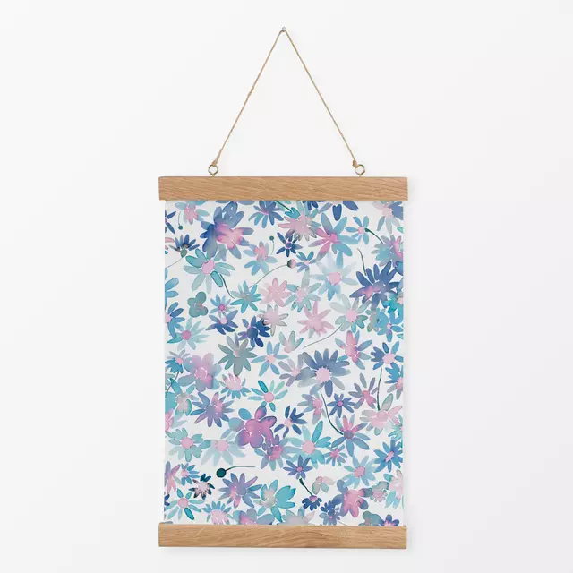 Textilposter Floral Daisies Lilac Soft Blue
