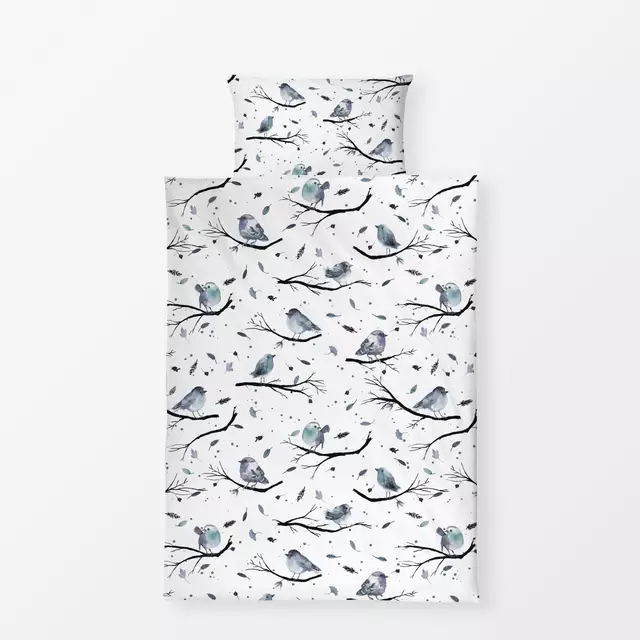 Bettwäsche Winter Bird Branches White