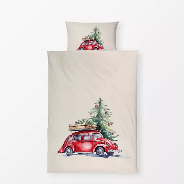 Bettwäsche Rotes Weihnachtsauto im Wald