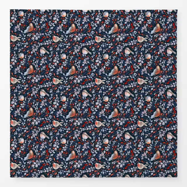 Tischdecke Hagebutten und Vögel blau