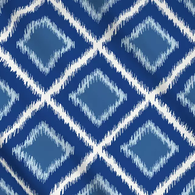 Meterware Ikat Raute blau