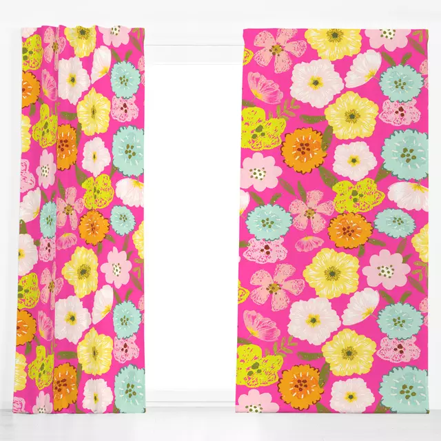 Dekovorhang Doodle Sommer Garten Pink