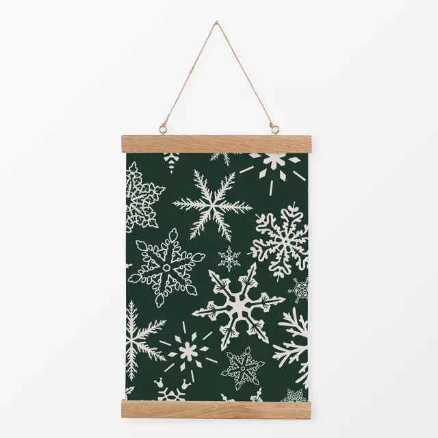 Textilposter Schneeflocken auf grün