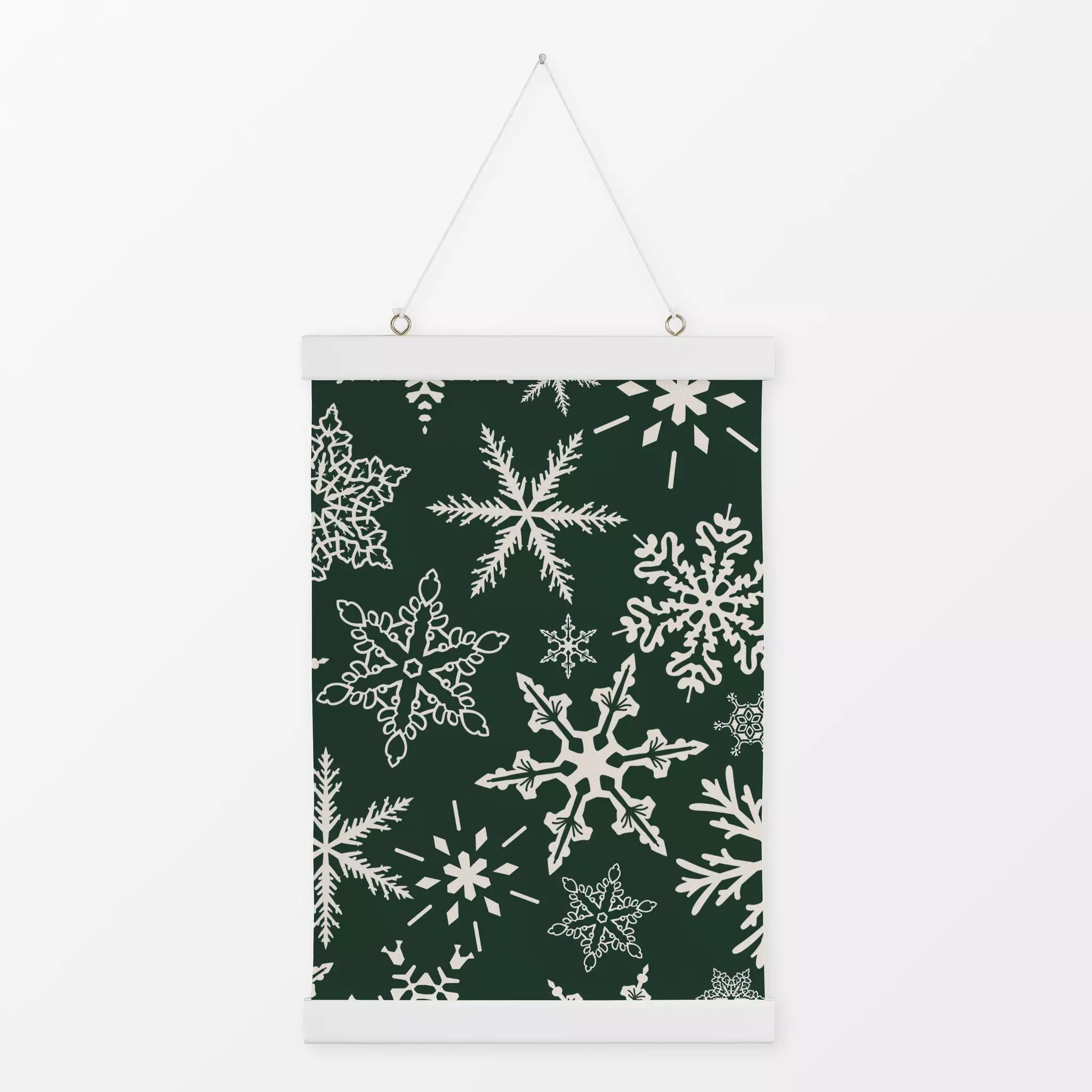 Textilposter Schneeflocken auf grün Schneeflocken auf grün
