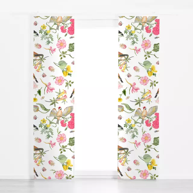 Flächenvorhang Vintage Vögel Und Blumen