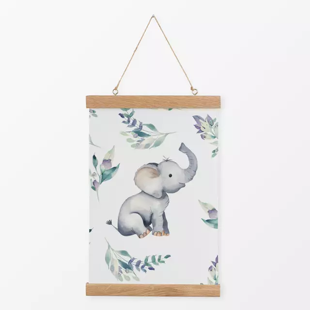 Textilposter Kleiner Elefant und Blüten 1