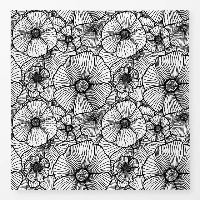 Tischdecke Line Art Flowers black white