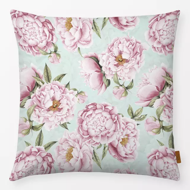 Kissen Rosa Pfingstrosen auf Blau