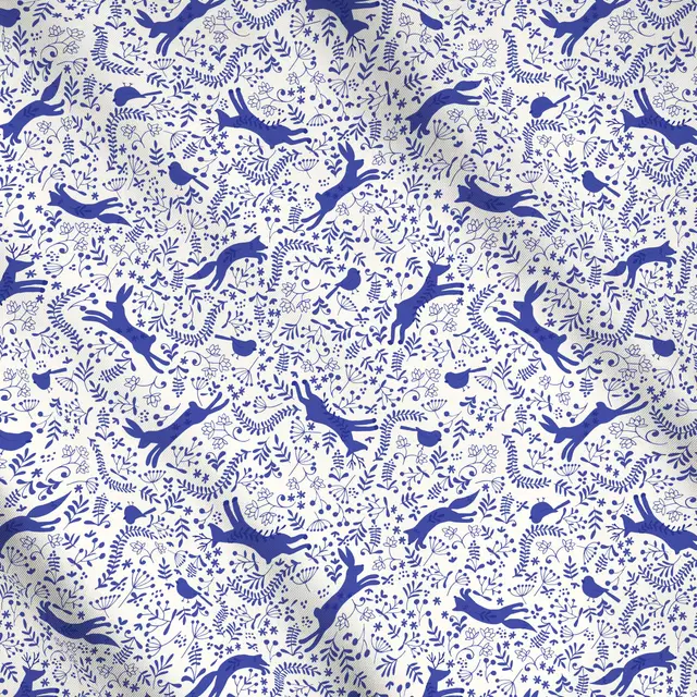 Meterware Reh Fuchs & Hase blau
